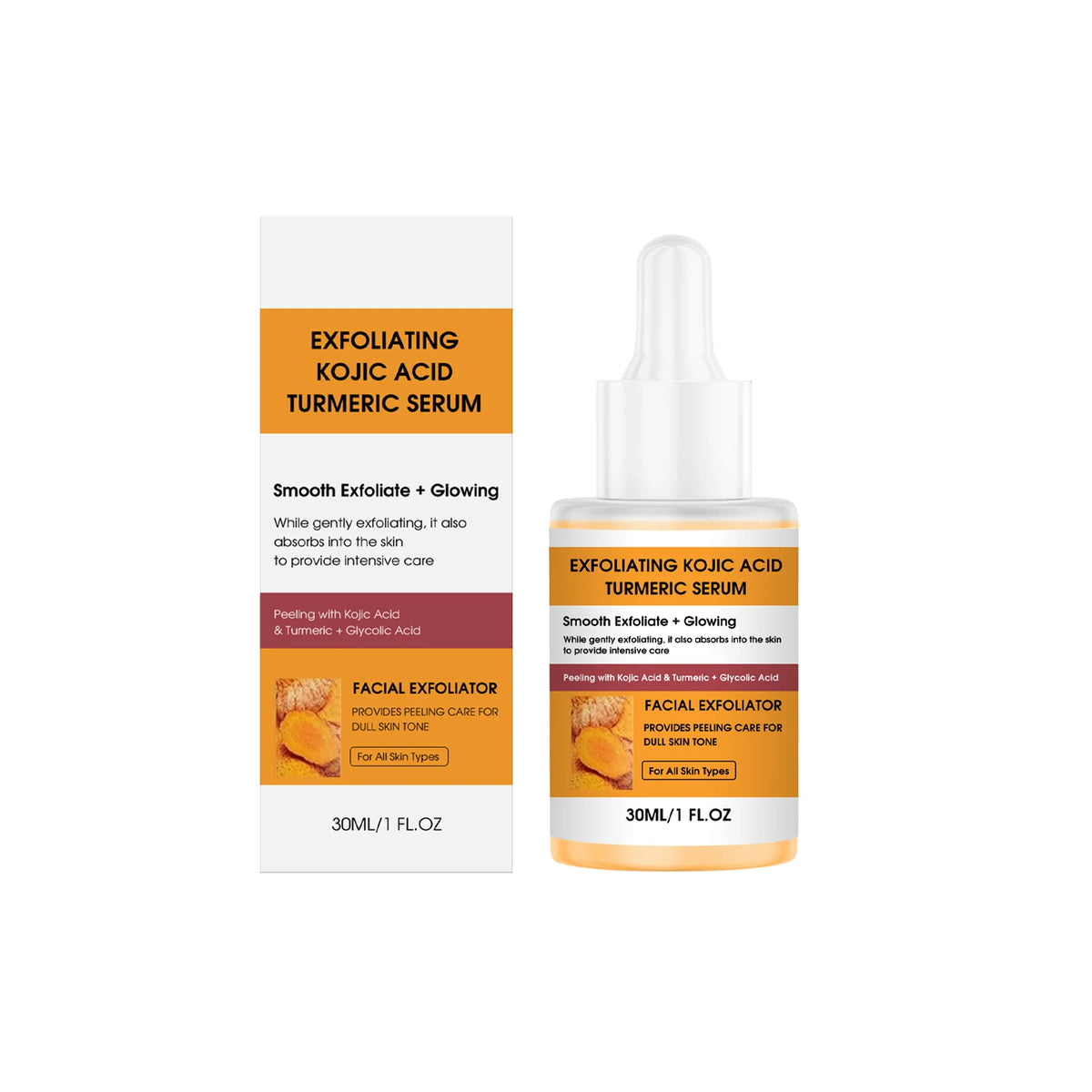 Set per la Cura della Pelle con Spray ed Siero Esfoliante all'Acido Kojico e Curcuma, Esfoliazione Delicata, Migliora il Tono Opaco, Kit Illuminante e Levigante