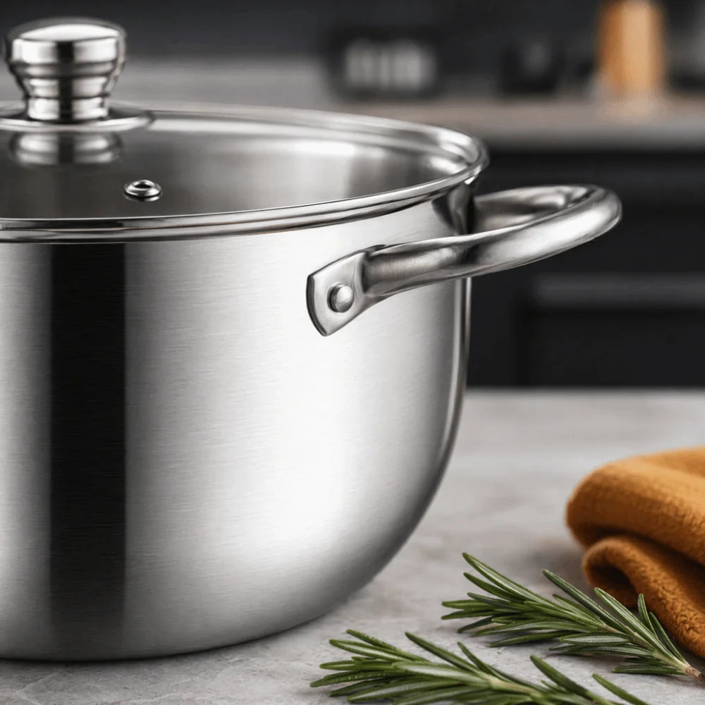 Pentola per zuppe in acciaio inossidabile con fondo doppio e coperchio, utensile da cucina in acciaio inossidabile multifunzionale, disponibile nelle misure 18/20/22/24 cm, con rivestimento antiaderente.
