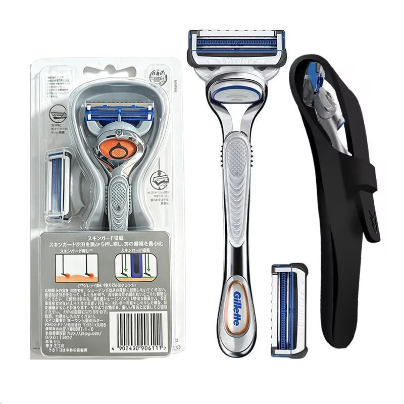 Rasoio manuale Gillette SkinGuard con 2 lame sottili Nano, pettine Skin Guard e strisce lubrificanti per pelli sensibili e acneiche, ideale per principianti.