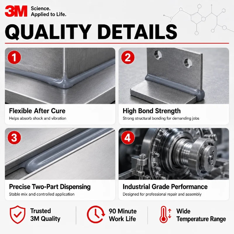 Adesivo Epossidico Originale 3M 2216 Scotch-Weld Grigio, Colla Strutturale Flessibile Bicomponente per Riparazione di Metallo, Gomma e Plastica