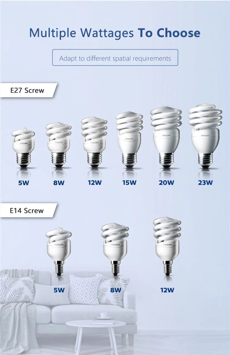 Philips Compact Fluorescent E27 Lampadine a risparmio energetico a luce spirale Serie Tornado 8W 12W 15W 2700K 6500K Lampade a forma di torsione