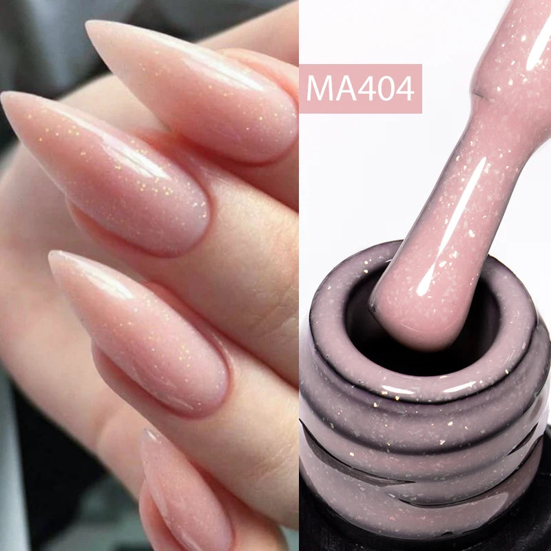 MEET ACROSS 7ml Gelatina Nuda Shimmer Base in gomma Gel Glitter Rosa Viola UV/LED Nail Art Vernis Gel Smalto per manicure Unghie FAI DA TE