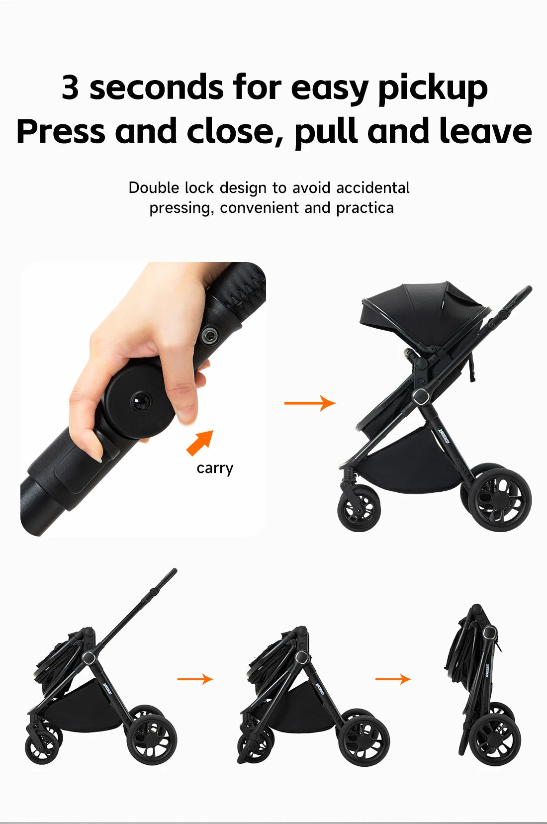 Passeggino 3-in-1 Pieghevole per Neonati con Seggiolino Auto e Culla, Telaio in Alluminio Leggero, Passeggino Estivo Traspirante per Panorami