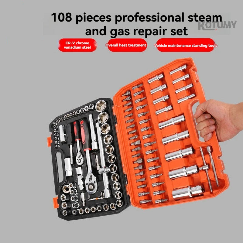Set di chiavi a bussola da 108 pezzi, kit di chiavi a cricchetto da 1/4" 3/8" 1/2", set di attrezzi per riparazione auto e manutenzione domestica con custodia