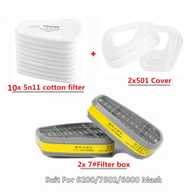 6001/6002/6004 Scatola di cartucce 5N11 Set di filtri in cotone per 3m 6200/7502/6800 Maschere antigas antipolvere Respiratore a spruzzo per verniciatura chimica
