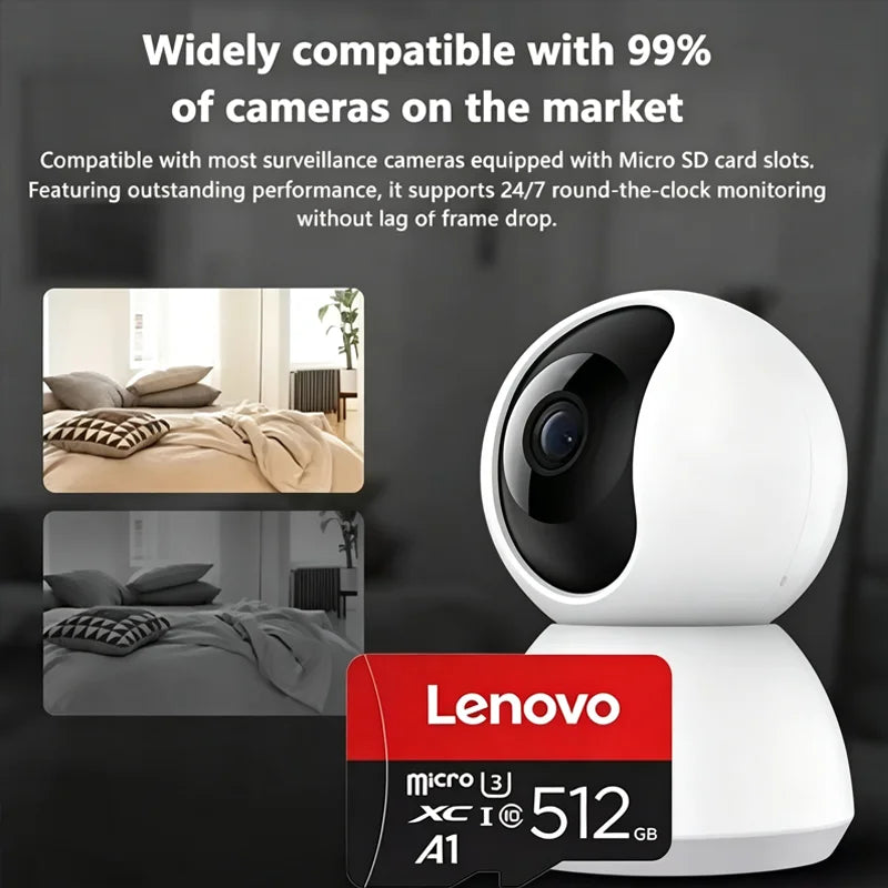 Scheda TF Lenovo ad Alta Velocità 512GB per Videosorveglianza, Micro SD 128GB 1TB, Scheda di Memoria ad Alta Durabilità Classe 10 U3 per Telecamera CCTV e Dashcam
