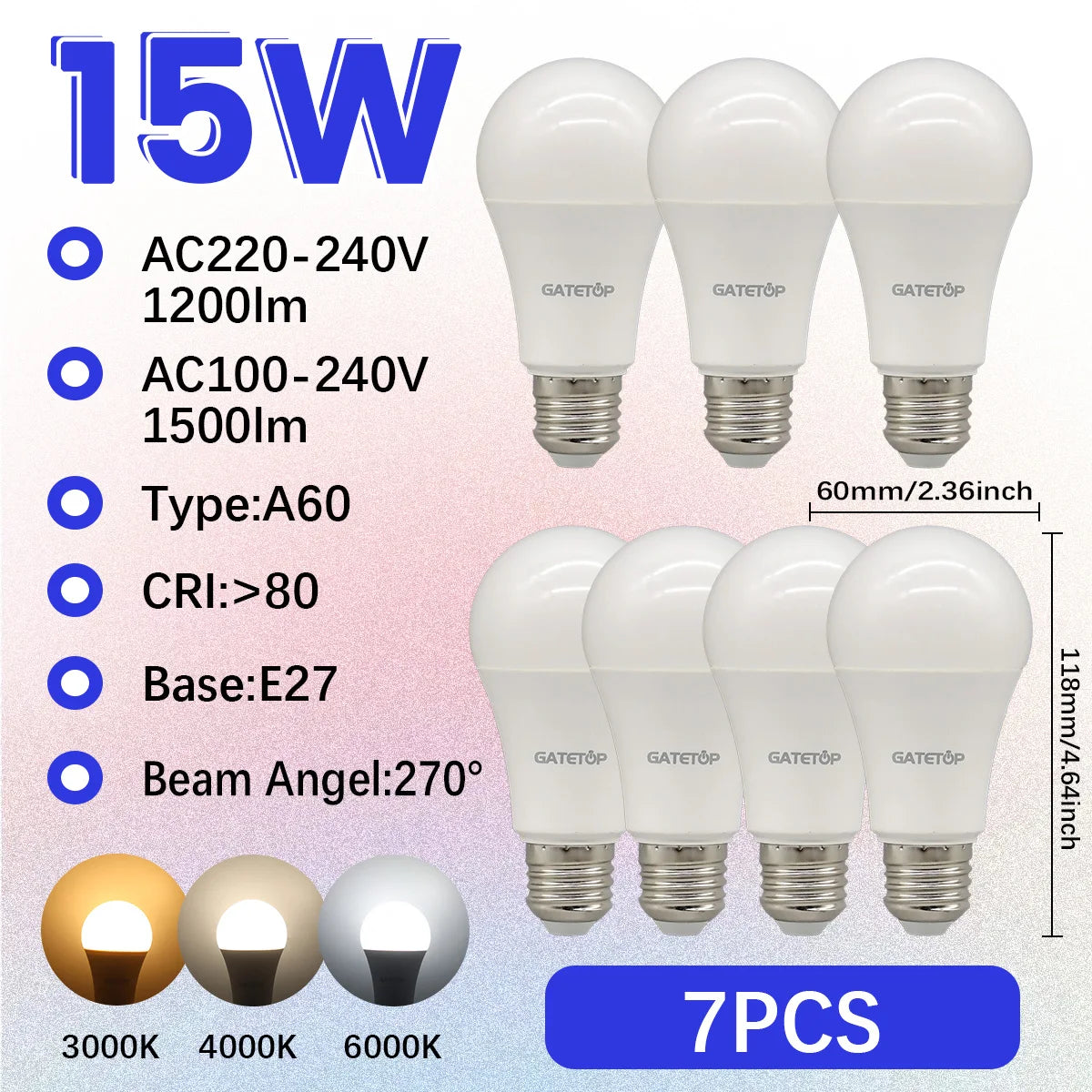 Confezione da 1-10 Lampadine LED 15W 120V 220V 3000K 4000K 6000K Luce Diurna CRI80 Senza Sfarfallio per Illuminazione Domestica Camera da Letto