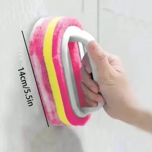 Spazzola per la pulizia della casa con manico, sapone per piatti, spugna abrasiva spessa per bagno, cucina e vasca da bagno, strumenti e accessori resistenti per la casa.