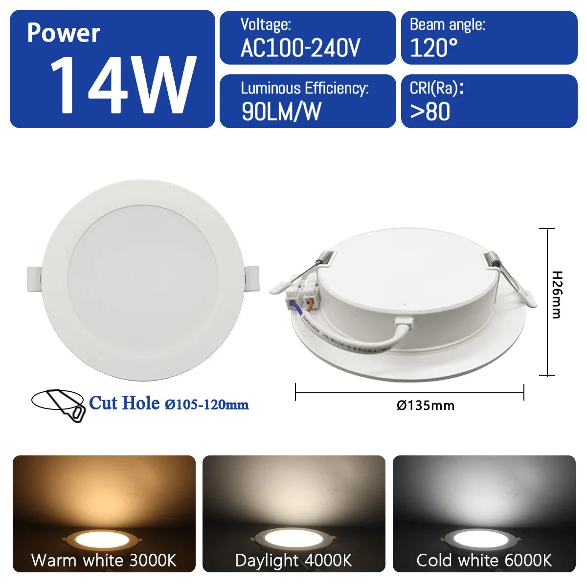 10 pz/lotto LED Pannello Rotondo Da Incasso Lampada 24W 20W 17W 14W 10W 6W AC100-240V 3000K 4000K 6000K Luce Faretto illuminazione per interni