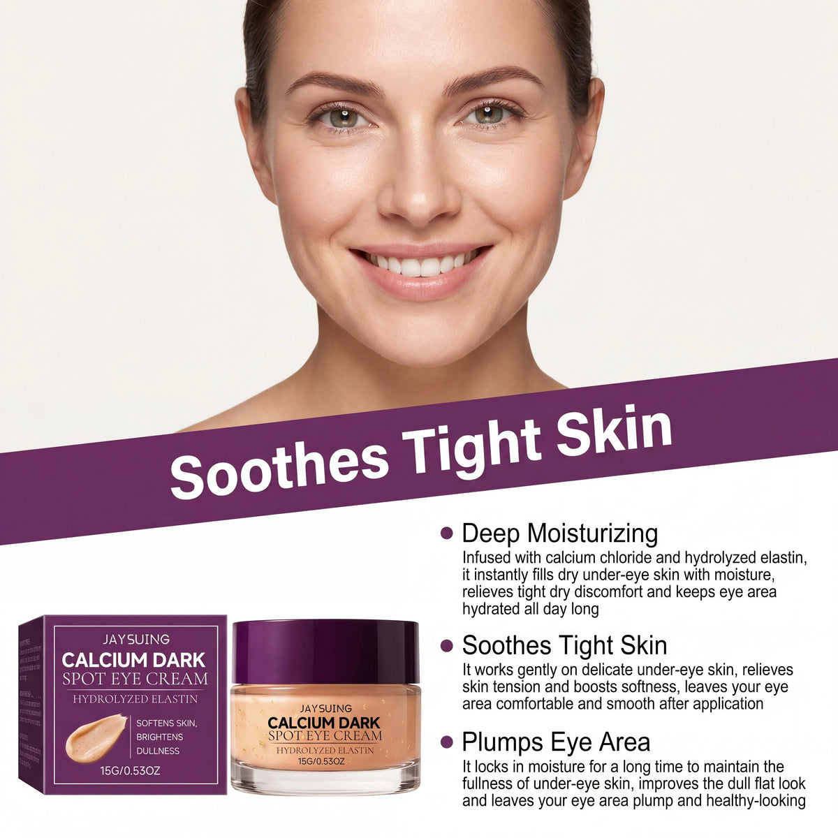 Crema Contorno Occhi al Calcio per Macchie Scure, Riduce le Borse Sotto gli Occhi, Rassoda la Pelle Increspata, Anti-Rughe, Idratante, Crema Volumizzante Coreana al Calcio