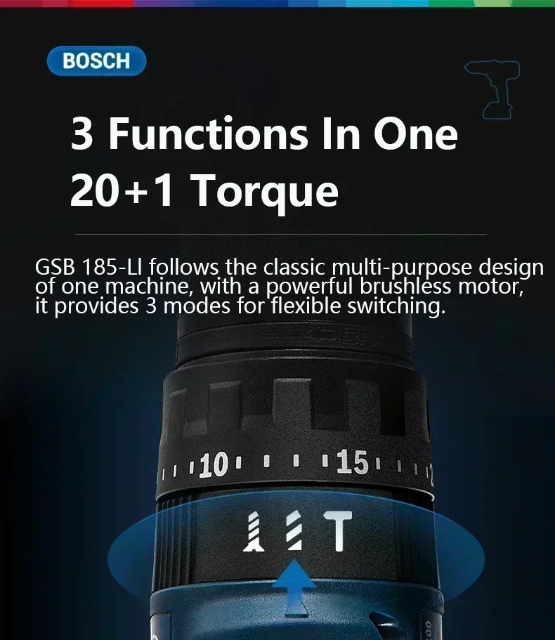 Trapano avvitatore a impulsi senza fili Bosch GSB 185-LI 18V, motore brushless, 1900 giri/min, cacciavite elettrico multifunzione, utensili elettrici (senza batteria)