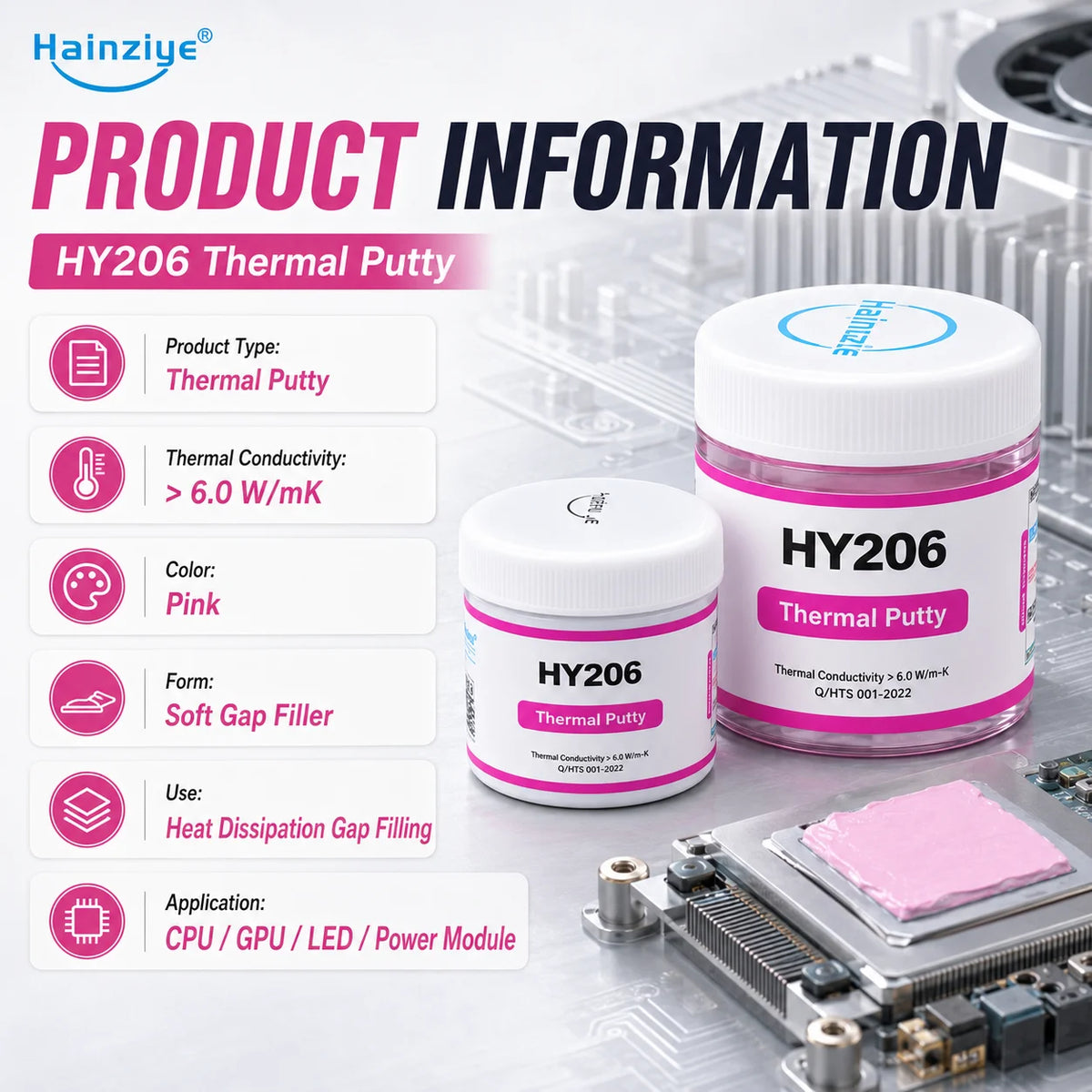 Pasta Termica Originale Halnziye HY206 6.0W/m-K Sostitutiva dei Pad Termici per Raffreddamento CPU GPU VRAM Laptop
