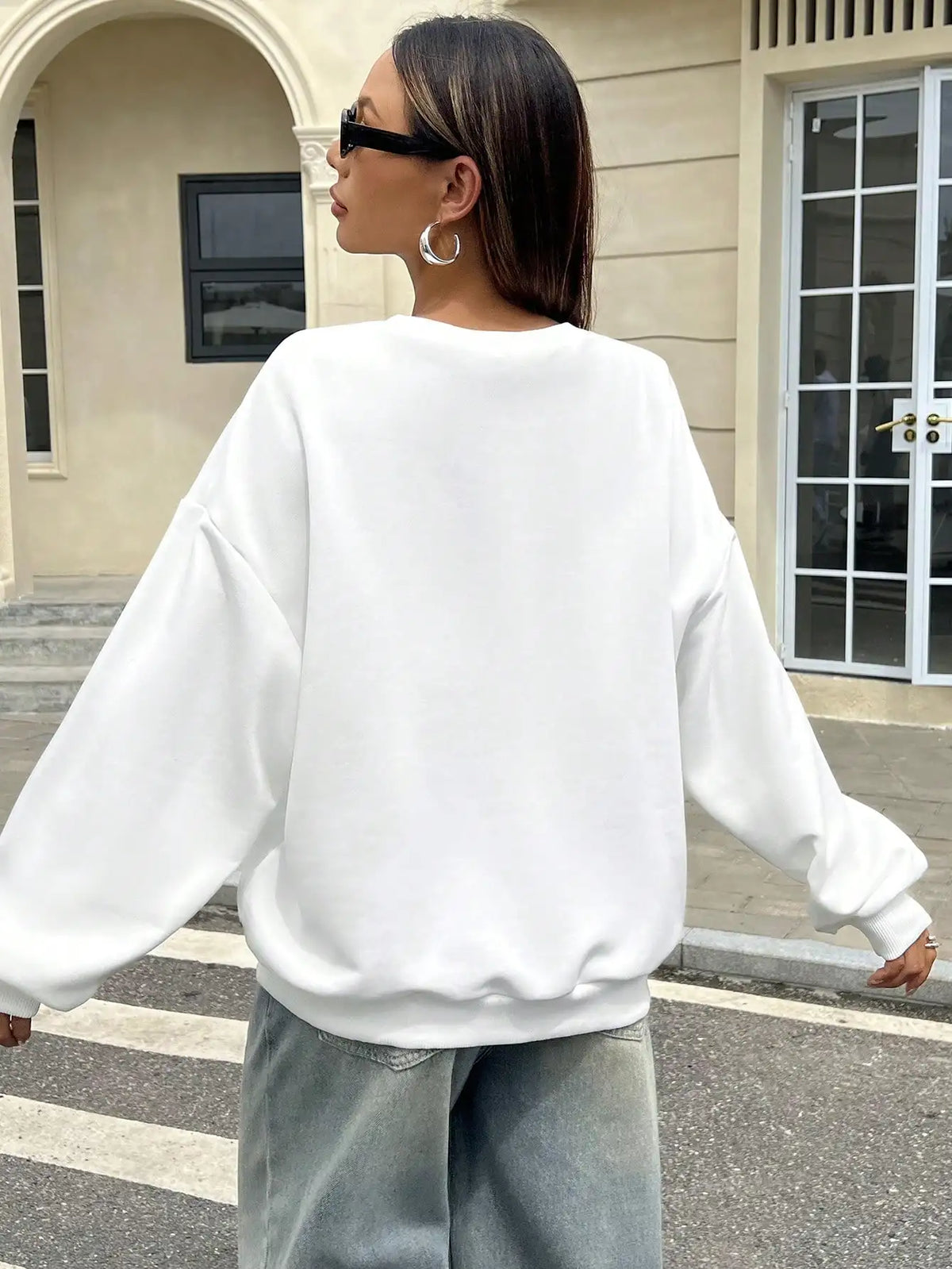 Felpa Sportiva Bianca da Donna per Autunno e Inverno, Top Casual Ampio, Nuova Felpa Casual a Maniche Lunghe con Collo Tondo in Tinta Unita
