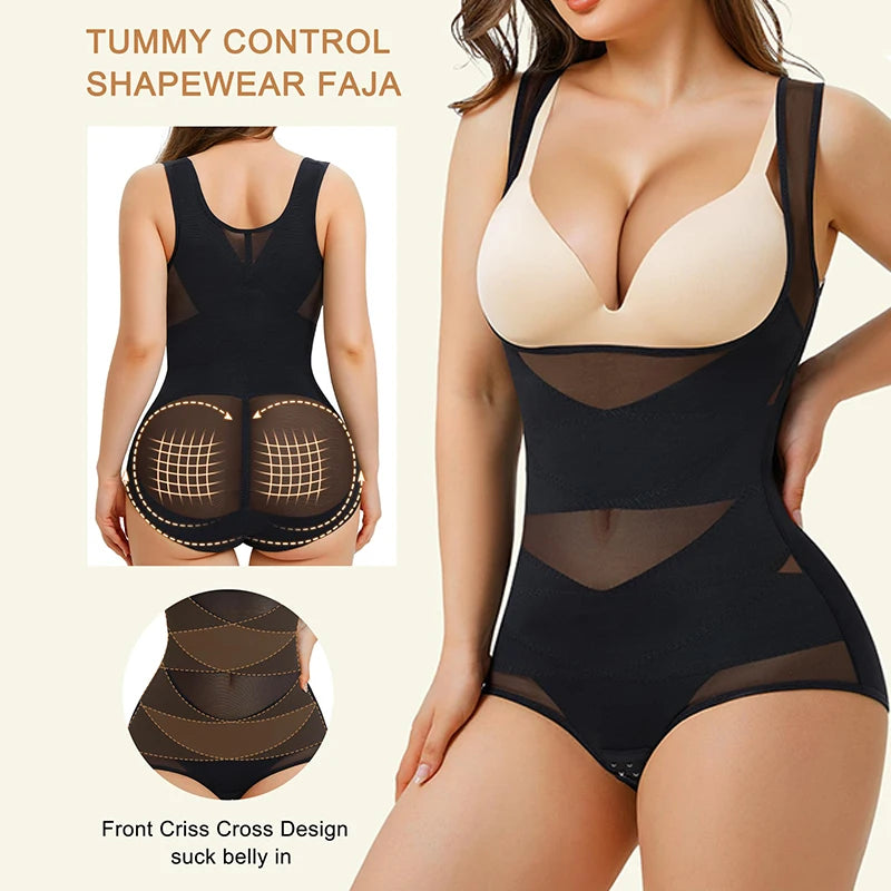Mesh Shapewear Body per le donne Tummy Control vita Trainer Butt Lifter mutandine dimagrante Body Shaper Open Bust Underwear 2024