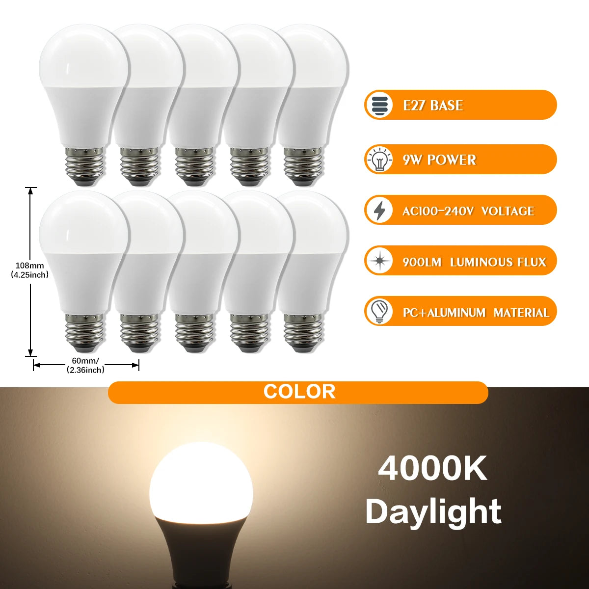 10 Lampadine LED E27 2200K 3000K 4000K 6000K AC100-240V Rosso Verde Illuminazione Colorata di Alta Qualità in Vetro PC per Arredamento Casa