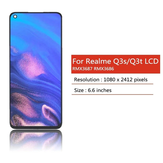 Display LCD originale da 6,6" per Realme Q3s, schermo touch screen digitalizzatore di ricambio per OPPO Realme Q3s / Q3t, gruppo schermo LCD per telefono.