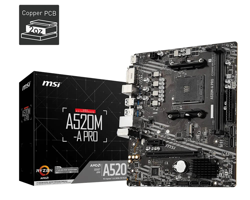 Scheda madre MSI A520M-A PRO A520M Socket AM4 2x DDR4 64GB M.2 Micro-ATX supporta processori Ryzen 5700X 5600G 5300G 4500 3500 3900