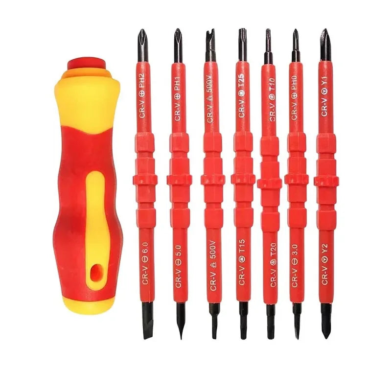 Kit di Attrezzi per Elettricisti 15 Pezzi, Set di Cacciaviti Isolati 1000V con Punte Magnetiche Piatte, Phillips, Pozidriv e Torx