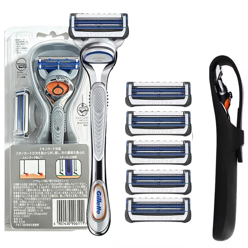 Rasoio manuale Gillette SkinGuard con 2 lame sottili Nano, pettine Skin Guard e strisce lubrificanti per pelli sensibili e acneiche, ideale per principianti.