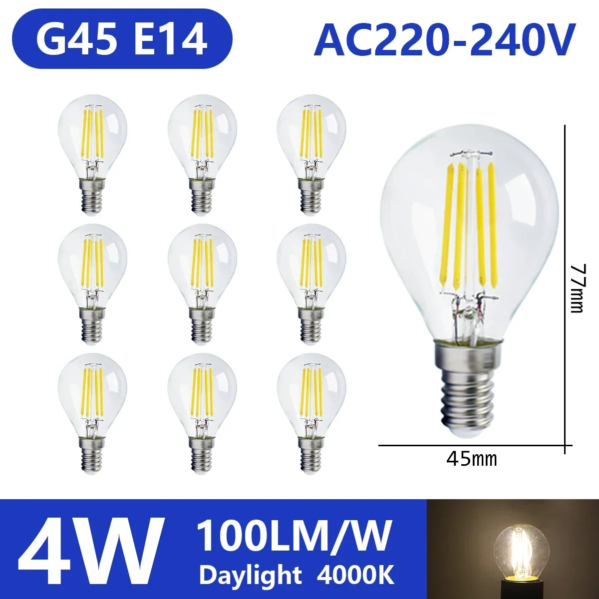 Confezione da 10 lampadine a filamento LED per E27 B22 220V 240V 4W 6W 9W Lampadine a LED bianche calde Lampada in vetro vintage