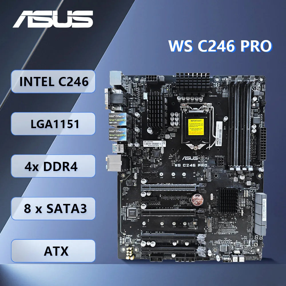 Scheda Madre per Workstation ASUS WS C246 PRO Intel C246 LGA 1151 DDR4 64GB Supporta I3 8300T I5-8500 I5-9600T I9-9900KF ATX