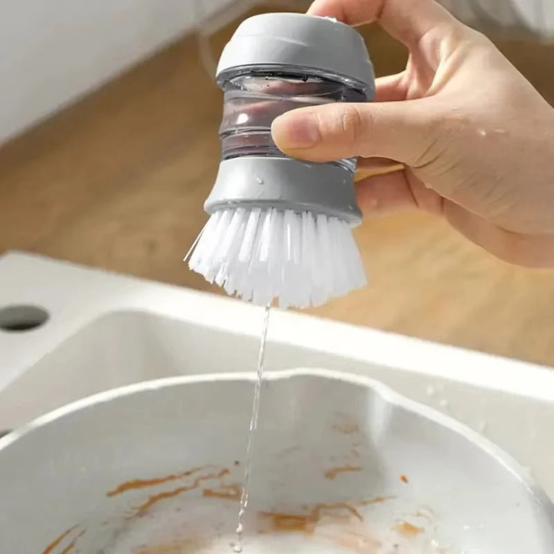 Spazzola per piatti con dispenser di sapone Spazzola per palme Lavaggio dei piatti Spazzole per scrub da cucina con supporto Vassoio antigoccia