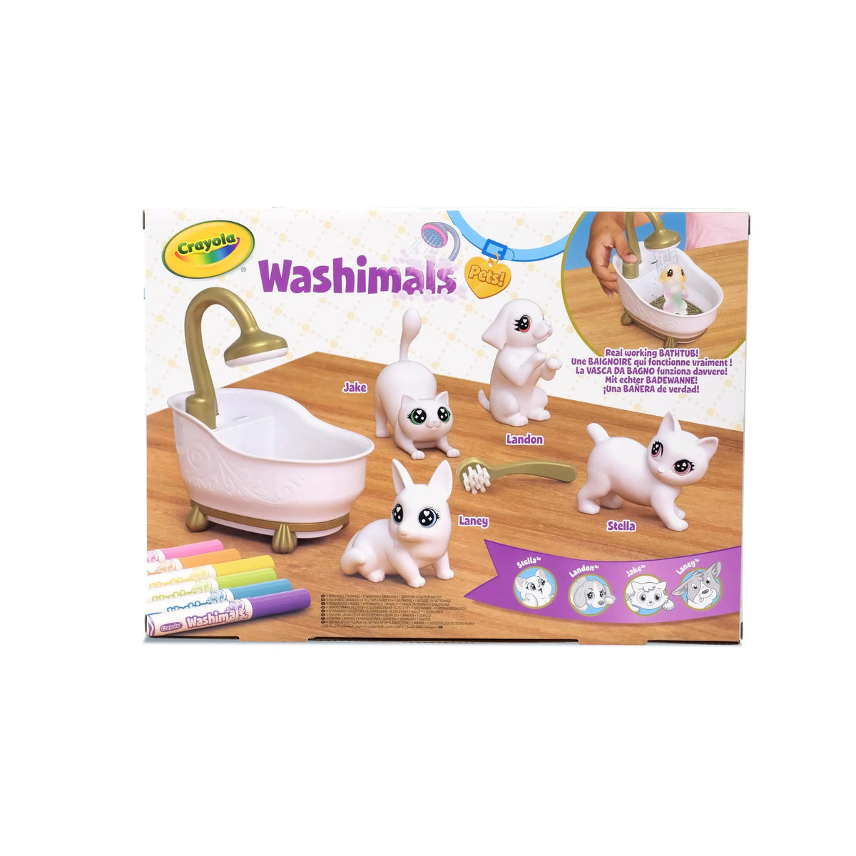 Crayola Washimals Pets: set di attività per colorare, lavare e ricolorare, con vasca da bagno funzionante, cuccioli e gattini, ideale come regalo, età consigliata: 3 anni.