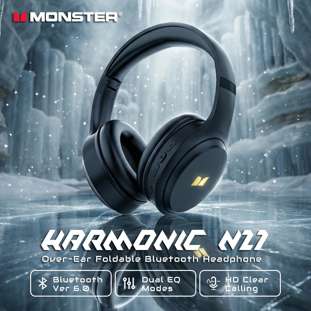 Cuffie Bluetooth 6.0 Monster N21 con Doppia Modalità EQ, Auricolari Stereo Immersivi, Pieghevoli Over-Ear, con Microfono, Cablate/Wireless