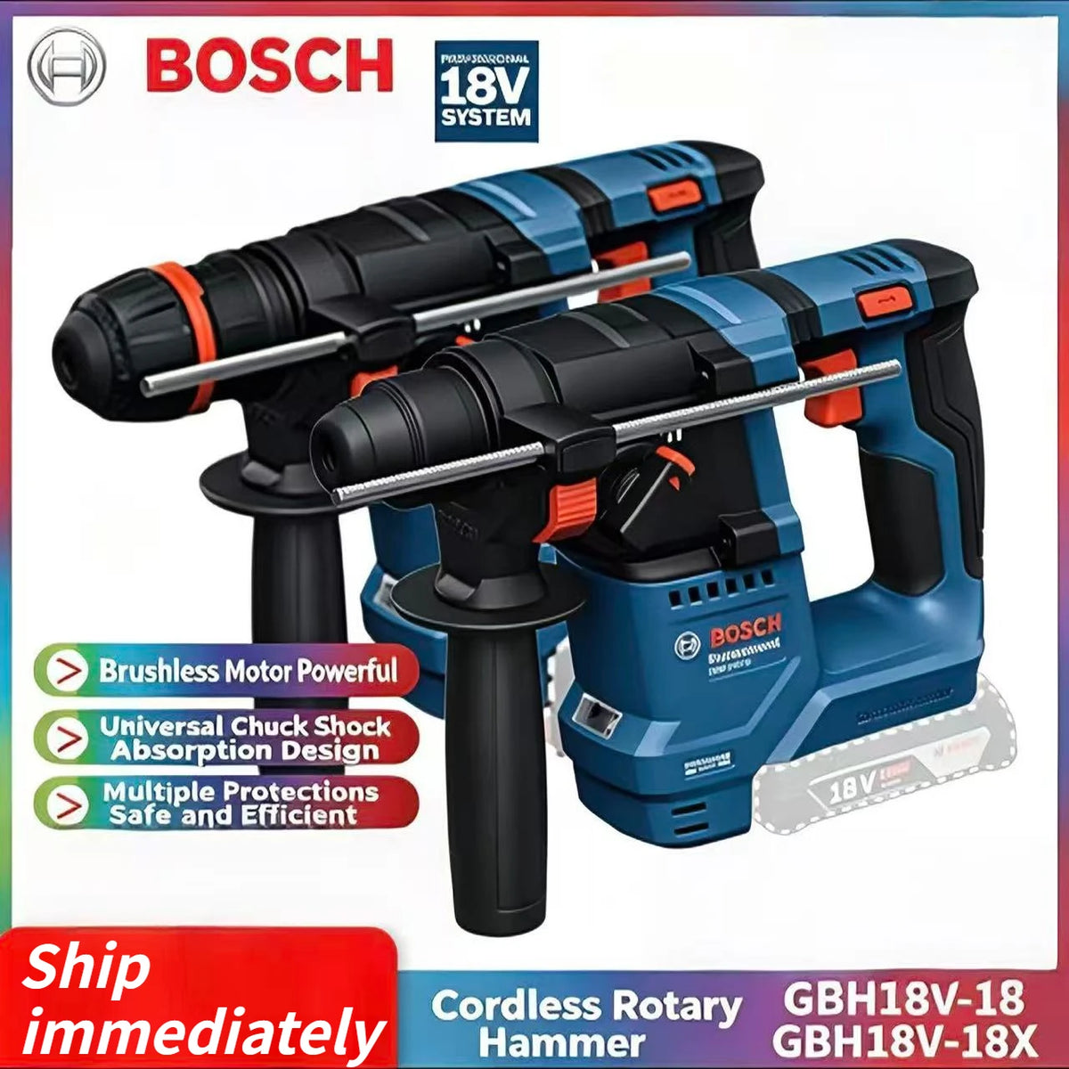 Trapano a percussione portatile Bosch GBH 18V-18 / 18X 18V con design ergonomico per montaggio a parete e operazioni di manutenzione edile