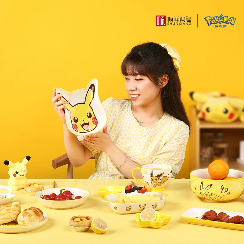 Set di Stoviglie in Ceramica Pokemon SHUNXIANG, Ciotole e Piatti con Motivi Cartoon, Set per Cena, Insalata e Pasta, Adatti al Microonde
