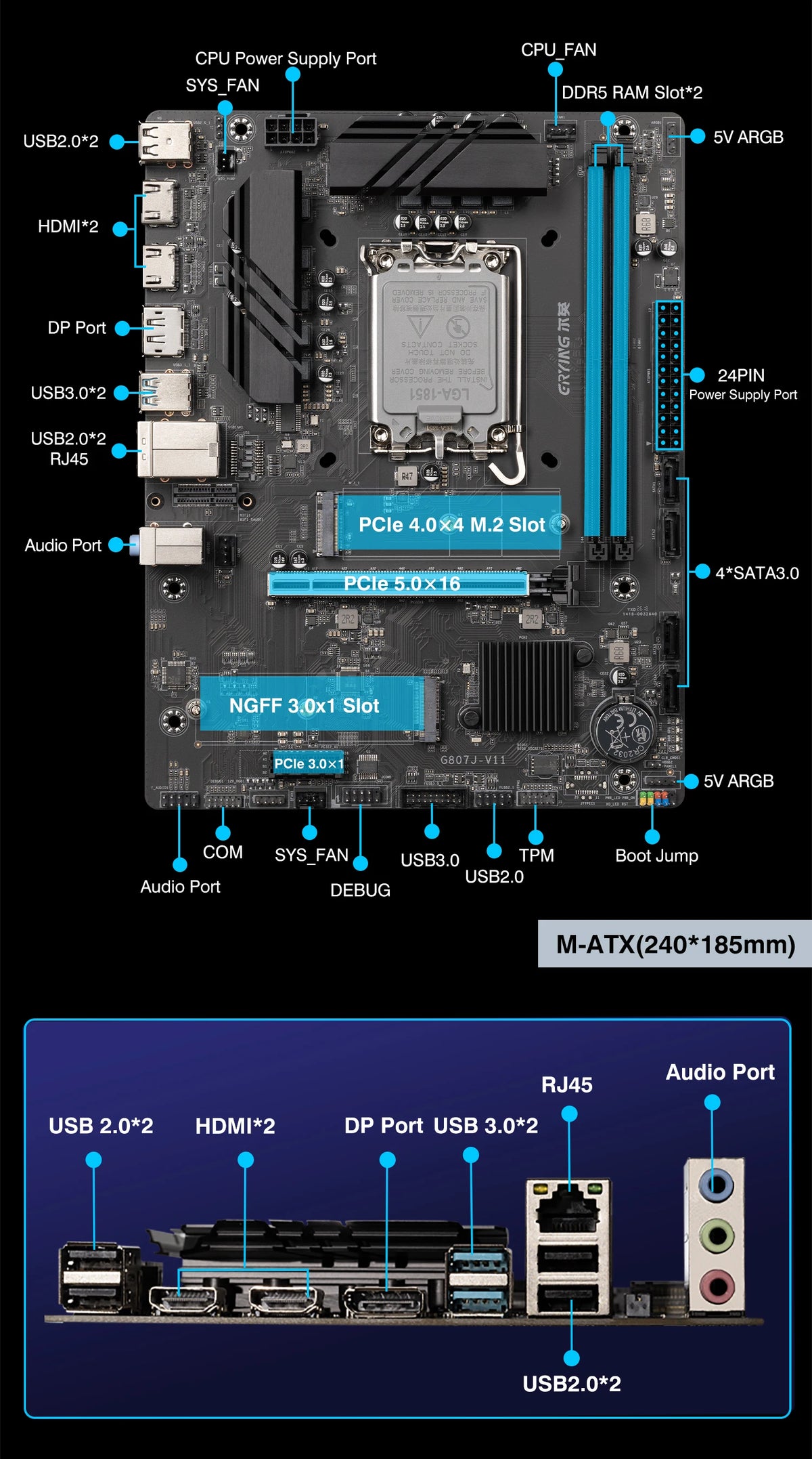 Kit PC ERYING H810, Scheda Madre H810M DDR5, Supporta CPU Intel Core Ultra200 Serie 7/8/9 225F 230F 250KF 270K LGA1851 Pin
