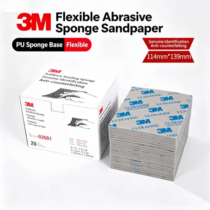 Spugna Abrasiva Ultra Fine 3M 02601, Grana 800-1000, per Levigatura a Secco e Umido, Flessibile, per Metallo, Legno e Plastica