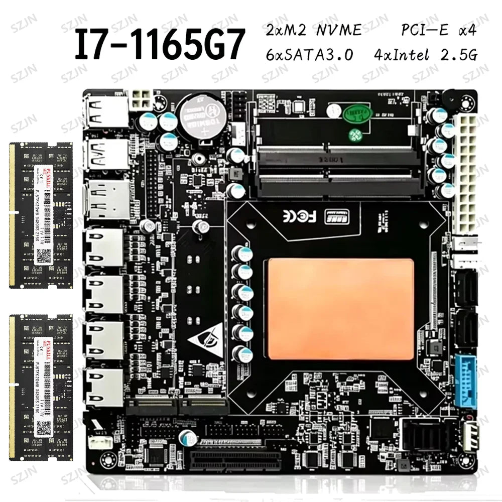 Scheda madre ITX NAS con Intel Core i7 1165G7 di 11a generazione, 4 porte 2.5G I226, 6 SATA e 2 M.2 NVMe, PCIe X4 per server/firewall