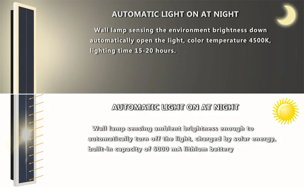 Lampade da parete solari per esterni IP65 LED impermeabile lungo 60 cm, paralume in acrilico 10 W per montaggio a parete per portico, patio, ingresso