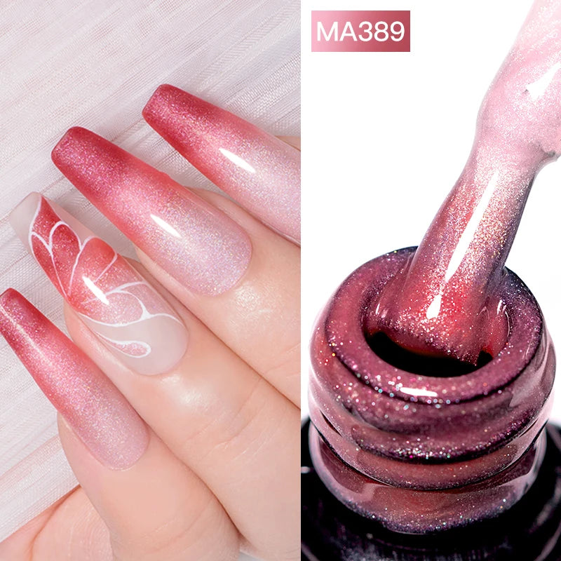 MEET ACROSS 7ml Gelatina Nuda Shimmer Base in gomma Gel Glitter Rosa Viola UV/LED Nail Art Vernis Gel Smalto per manicure Unghie FAI DA TE