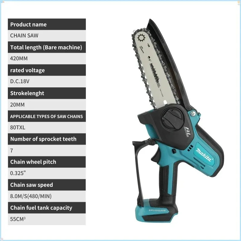 Motosega a Batteria Makita per Lavorazione del Legno, Piccola Sega Elettrica Portatile da 18V con Lama da 6 Pollici, Mini Motosega Portatile