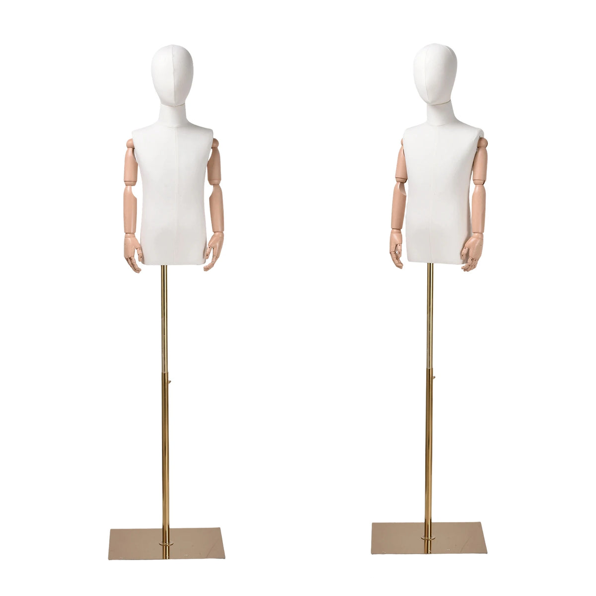 Manichino Regolabile per Sartoria ed Esposizione, Torso Femminile con Testa e Braccia Staccabili, Supporto Dorato Regolabile in Altezza, con Rivestimento in Lino, per Abbigliamento Donna, Uomo, Bambino e Esposizione Gioielli