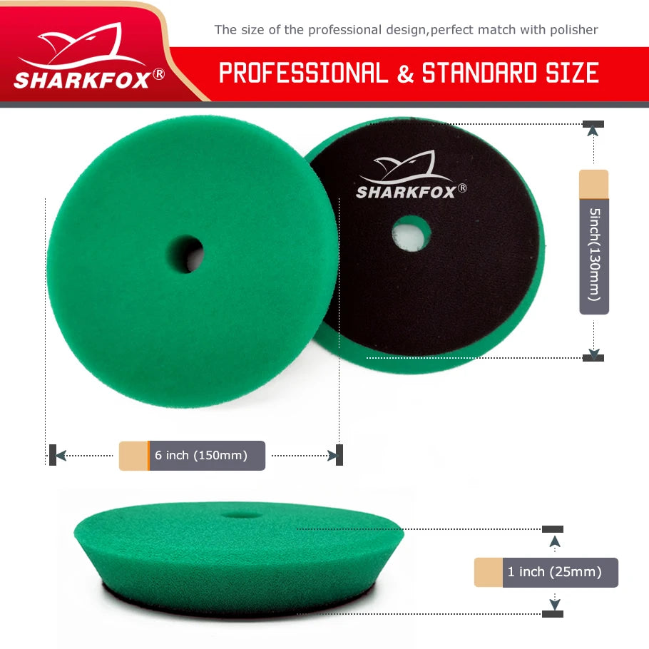 Kit di spugne lucidanti Sharkfox da 5 pollici (125 mm)/6 pollici (150 mm) per lucidatrice per auto, disco lucidante in schiuma.
