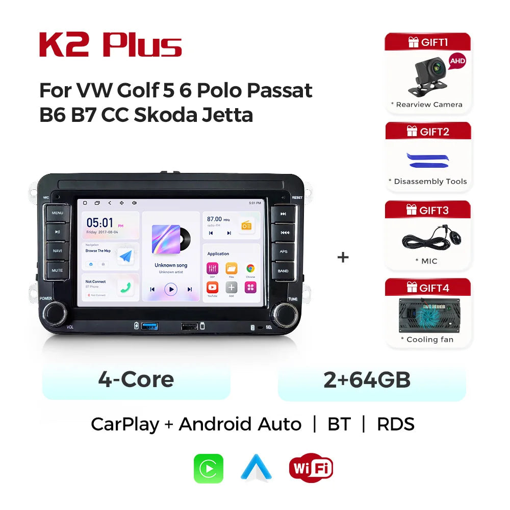 Mekede Android 15 Autoradio con CarPlay Wireless/Navigazione GPS Auto, Lettore Video 4K, DSP, BT5.4 per Volkswagen Golf 5 6 Polo Passat B6 V6 B7 TSI CC T5 EOS JETTA Skoda Octavia 2 Superb 3 Seat Altea Toledo Leon