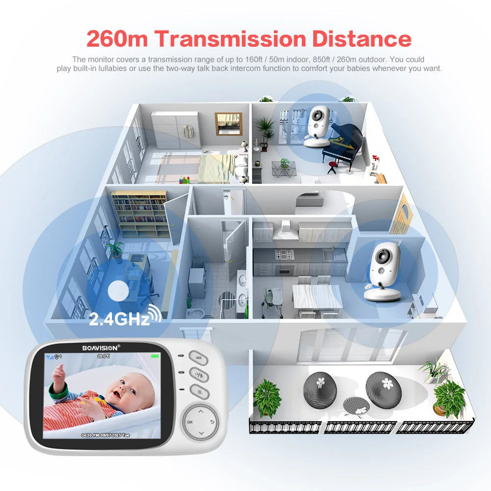 VB603 Video Baby Monitor 2.4G Wireless con LCD da 3.2 pollici Audio bidirezionale Conversazione Visione notturna Telecamera di sicurezza di sorveglianza Babysitter