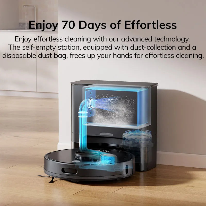 Robot Aspirapolvere ILIFE T20s Ultra con Stazione di Svuotamento Automatico, Aspirazione 10000Pa, Batteria 4600mAh, Autonomia Massima 300 Minuti