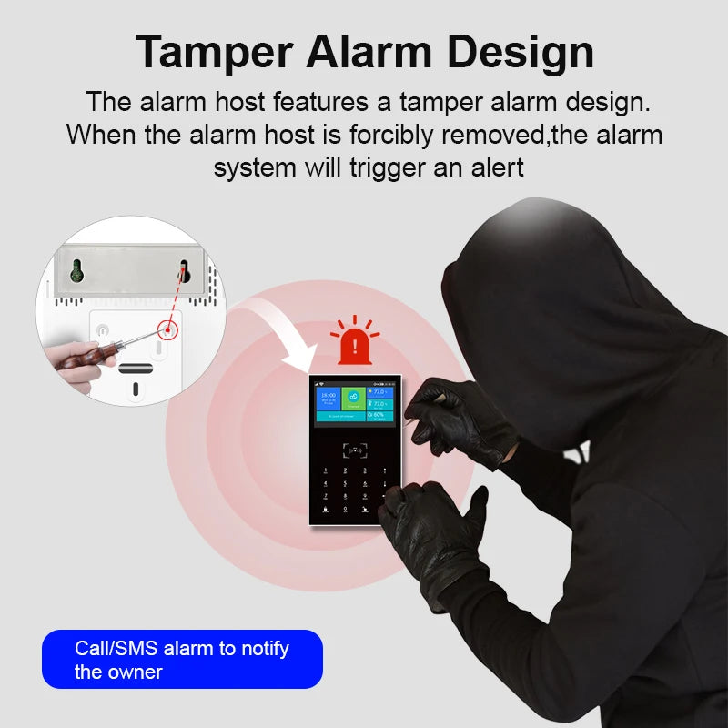 PG109 Sistema di Allarme Antifurto WiFi GSM da 4,3 Pollici per Casa, Compatibile con App Tuya, Controllo con Display della Temperatura