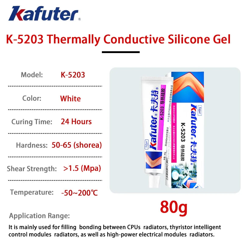 Pasta Termica Kafuter K-5202 K-5203K K-5204K K-5205 per CPU GPU, Grasso Siliconico per Dissipatore di Calore LED e Chip IC