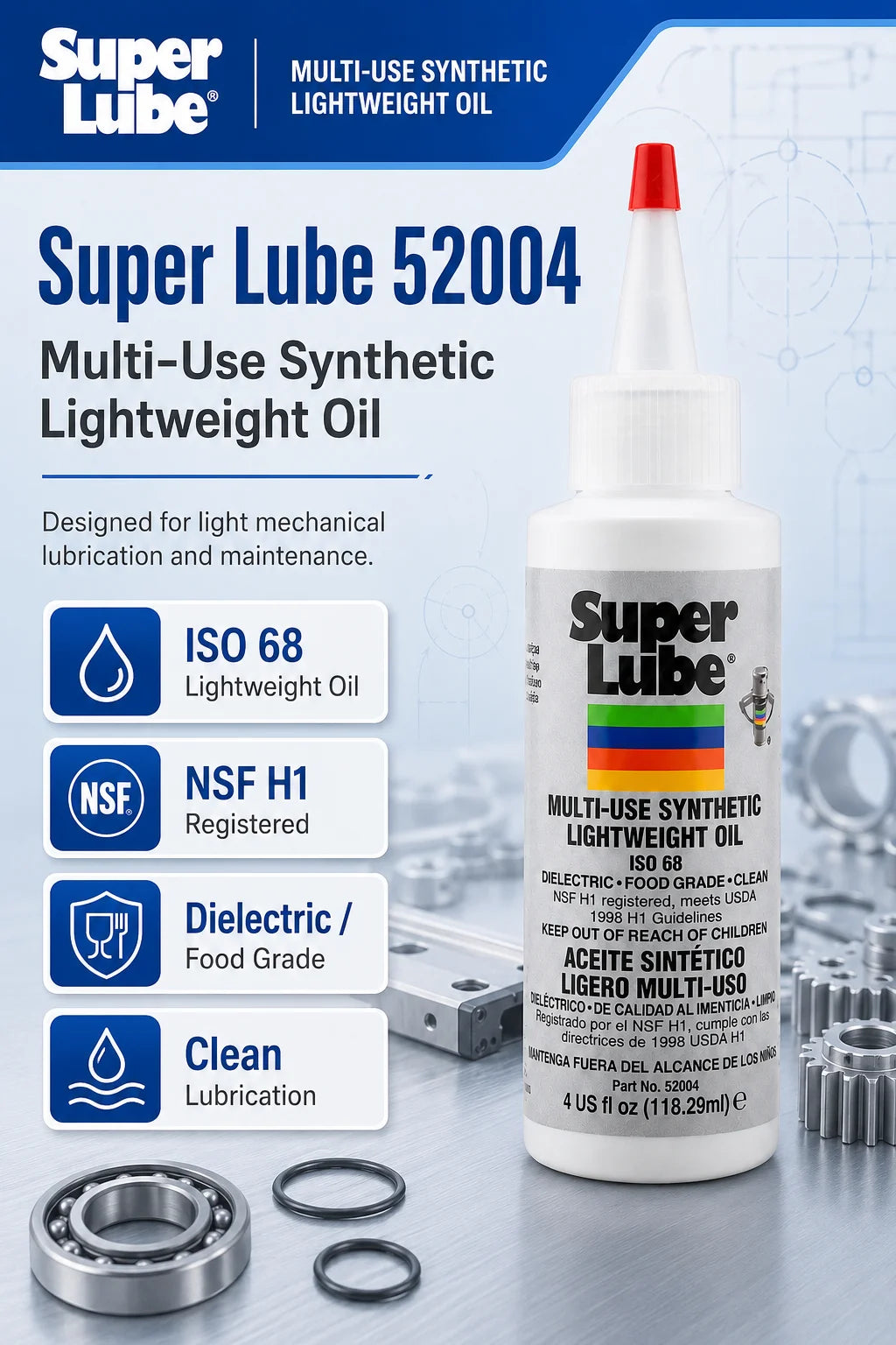 Super Lube 52004 Olio Sintetico Leggero ISO 68 Lubrificante Multiuso per Stampanti 3D, Cuscinetti e Guide