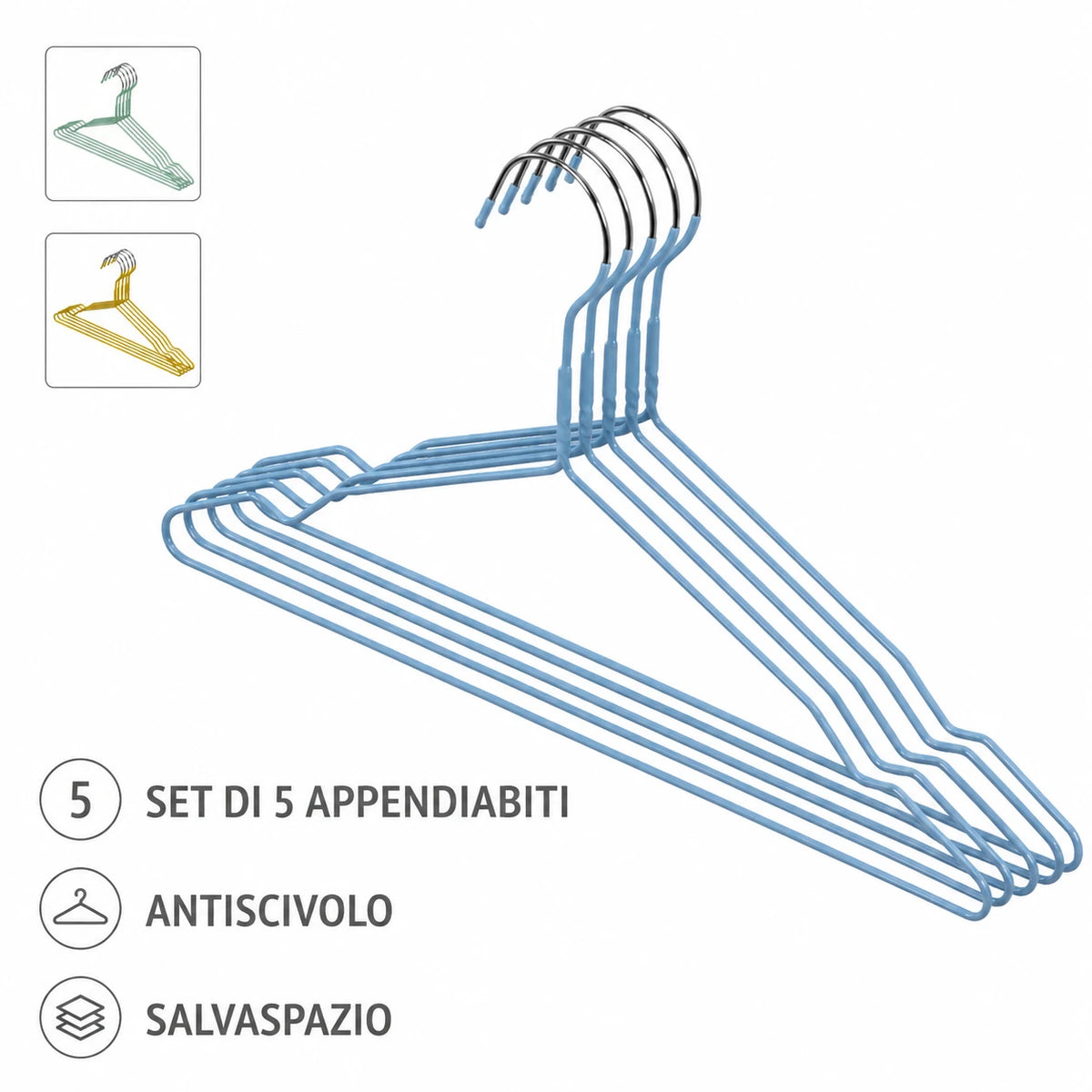 Set appendiabiti in metallo rivestito in vinile, larghezza 40 cm, antiscivolo, salvaspazio, grucce per vestiti, camicie, giacche, organizer per guardaroba, disponibili in 3 colori