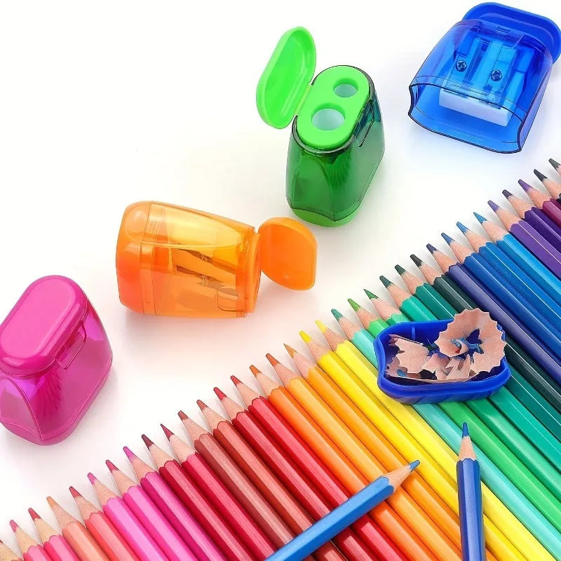 4 pz/set Studente di Plastica di Colore Trasparente Temperamatite Doppio Foro Schizzo Temperamatite Manuale Temperamatite