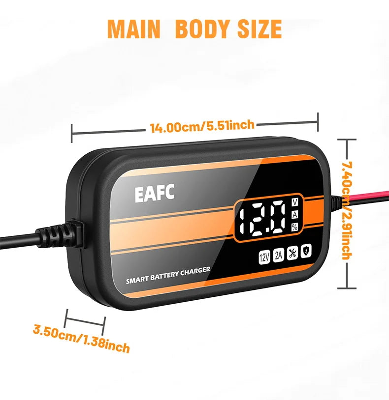 Il più nuovo caricabatteria per auto 12V 2Ah-20Ah caricabatterie per riparazione batteria al piombo con display digitale intelligente per auto SUV moto