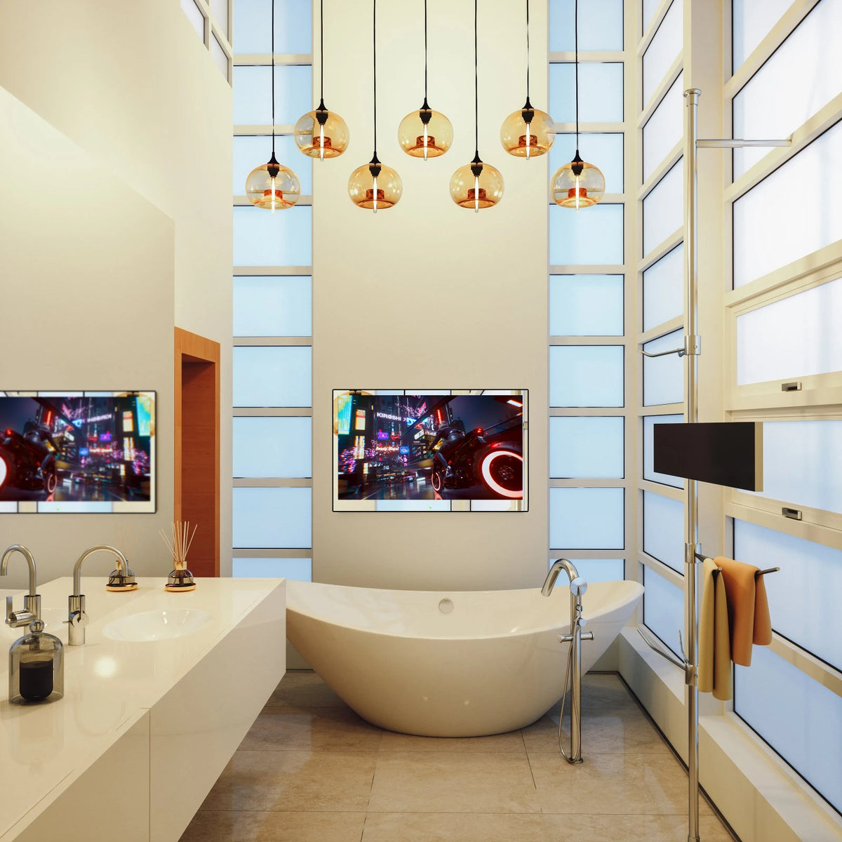 Souria 32' 4K UHD Smart Mirror Android con Schermo Touch Completo, TV LED Impermeabile per Bagno, SPA, Salone, Cucina con Sintonizzatore DTV