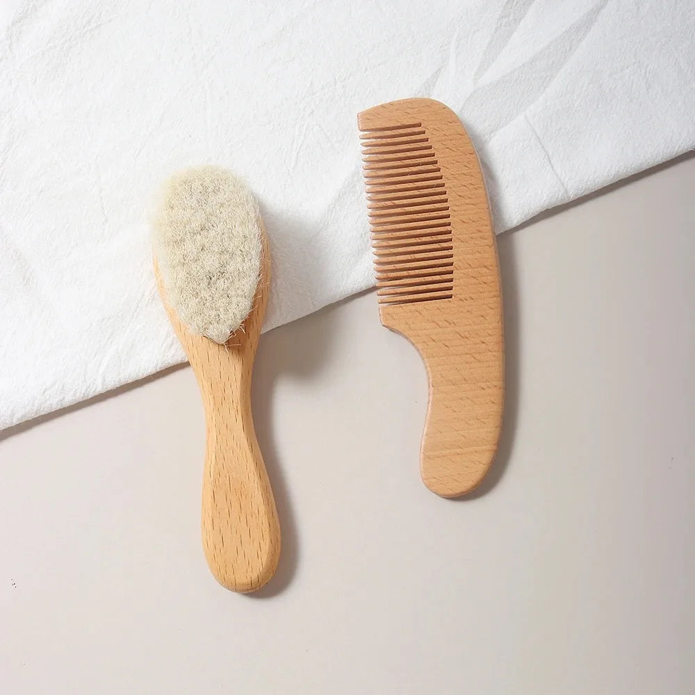 Set di 2 pettini e spazzole per la cura del bambino, set regalo con pettine e spazzola in legno di faggio TG183