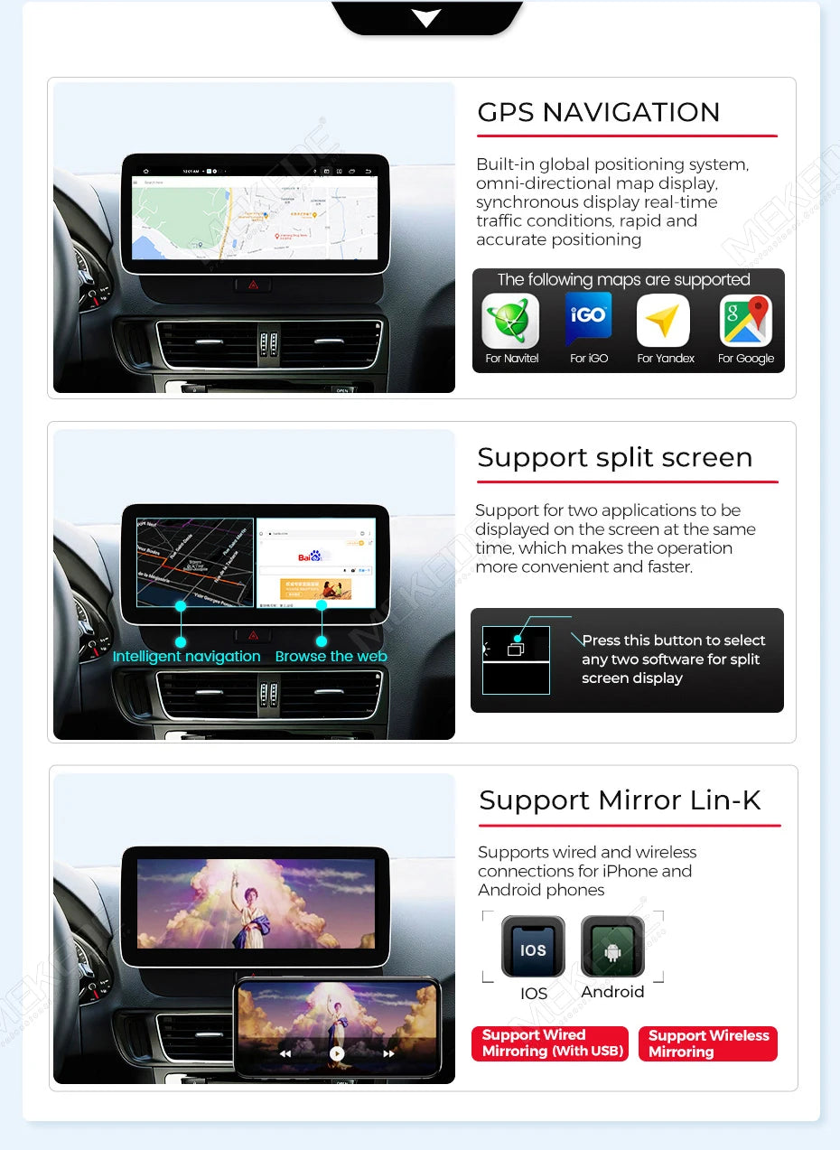 Schermo da 8,8 pollici, stile originale, sistema multimediale wireless con CarPlay e Android Auto per Audi Q5 2010-2017, 4G LTE, WiFi, BT, navigazione GPS, autoradio Android, lettore video 4K.